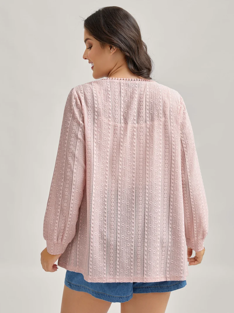 Textured Lace Trim Sheer Kimono Cardigan