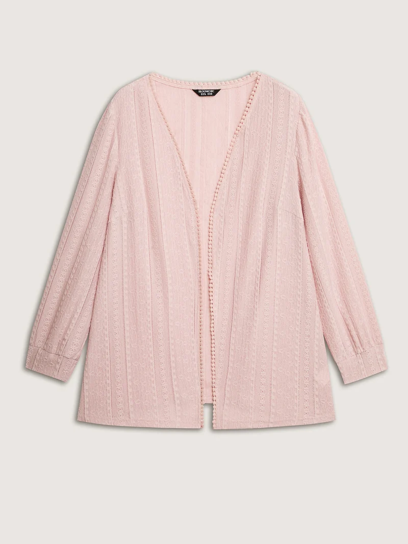 Textured Lace Trim Sheer Kimono Cardigan