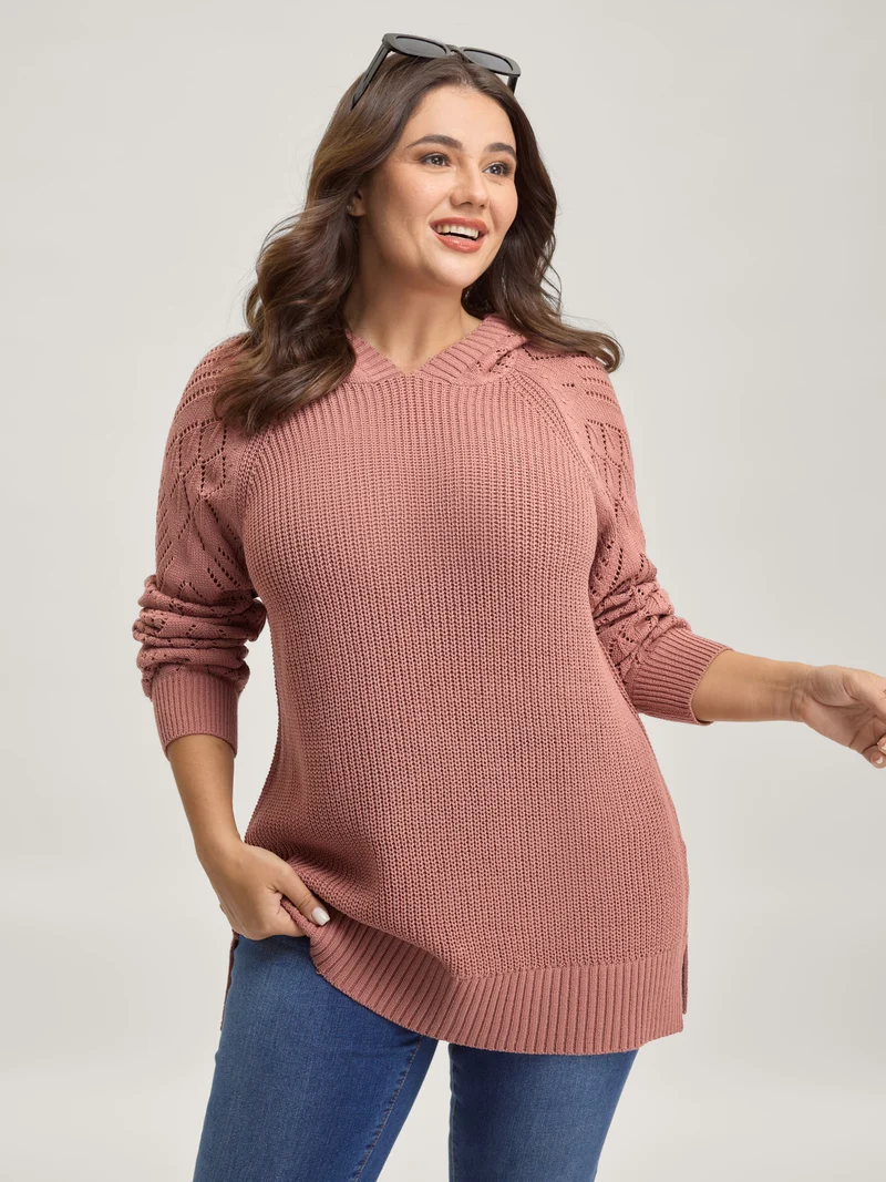 Tissue Textured Hooded Cut-Out Pullover