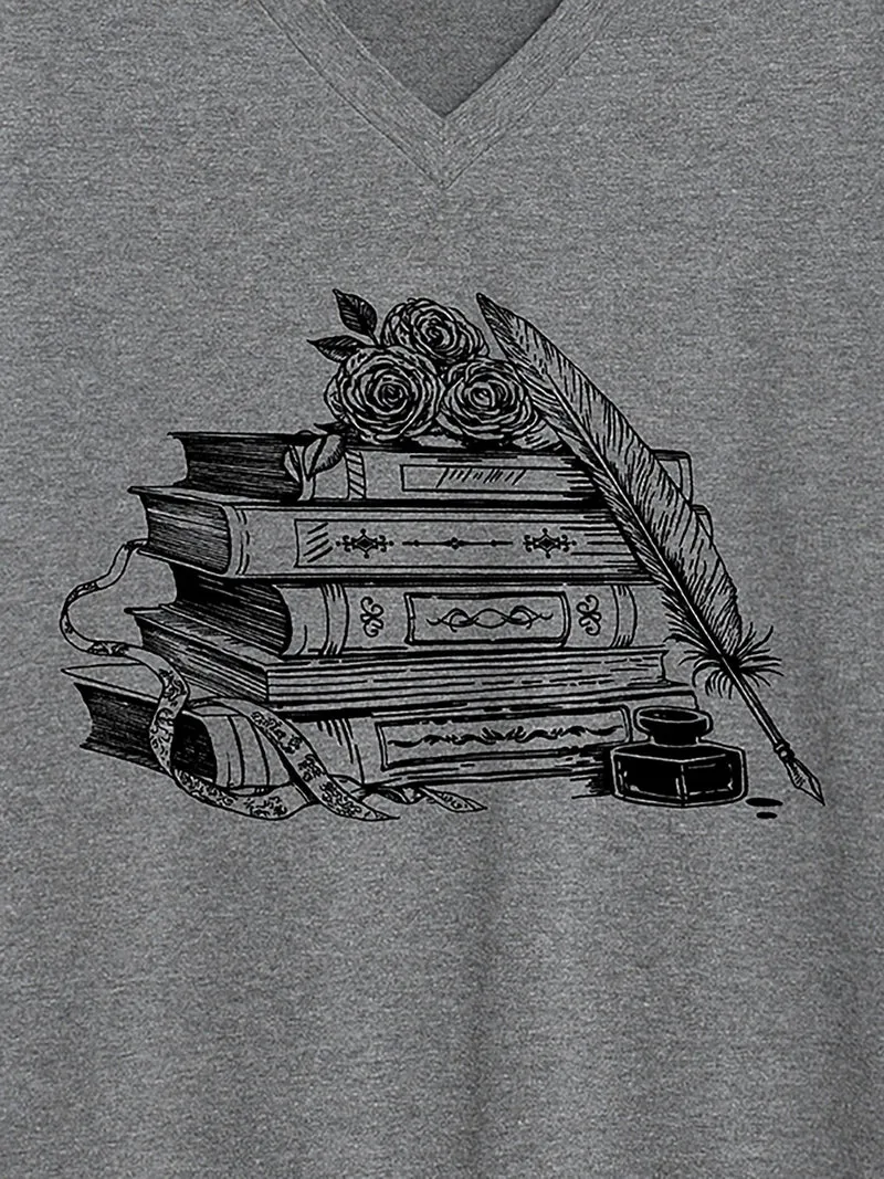 Romantic Books V-Neck T-Shirt