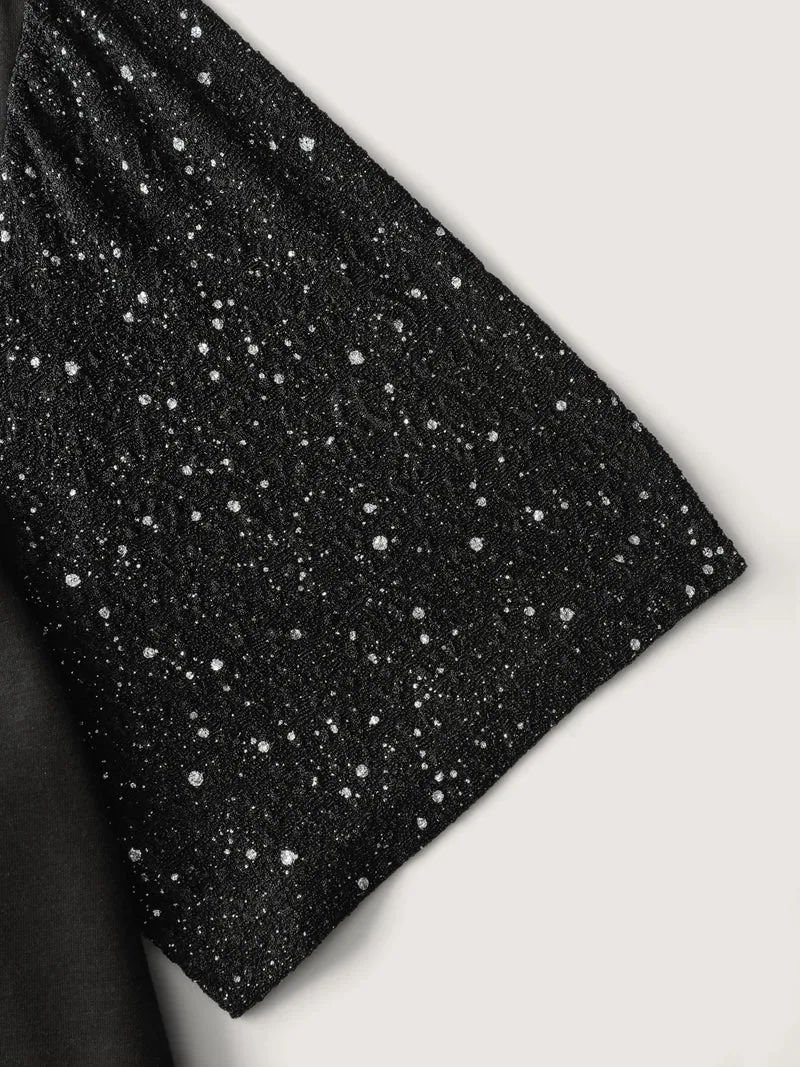 Shimmery Stretchy Spliced Fitted T-Shirt