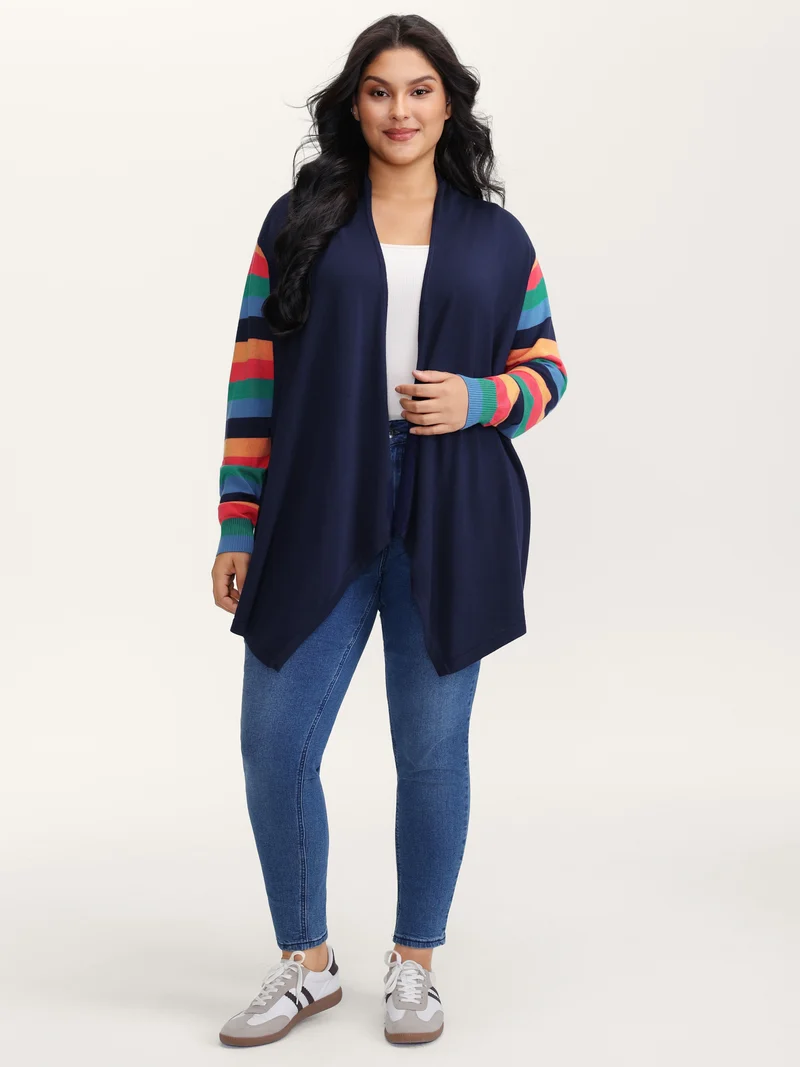 Colorful Stripes Irregular Hem Knit Cardigan