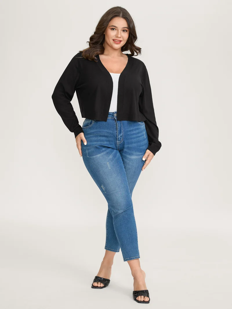 Woolen Blend Cropped Knit Cardigan