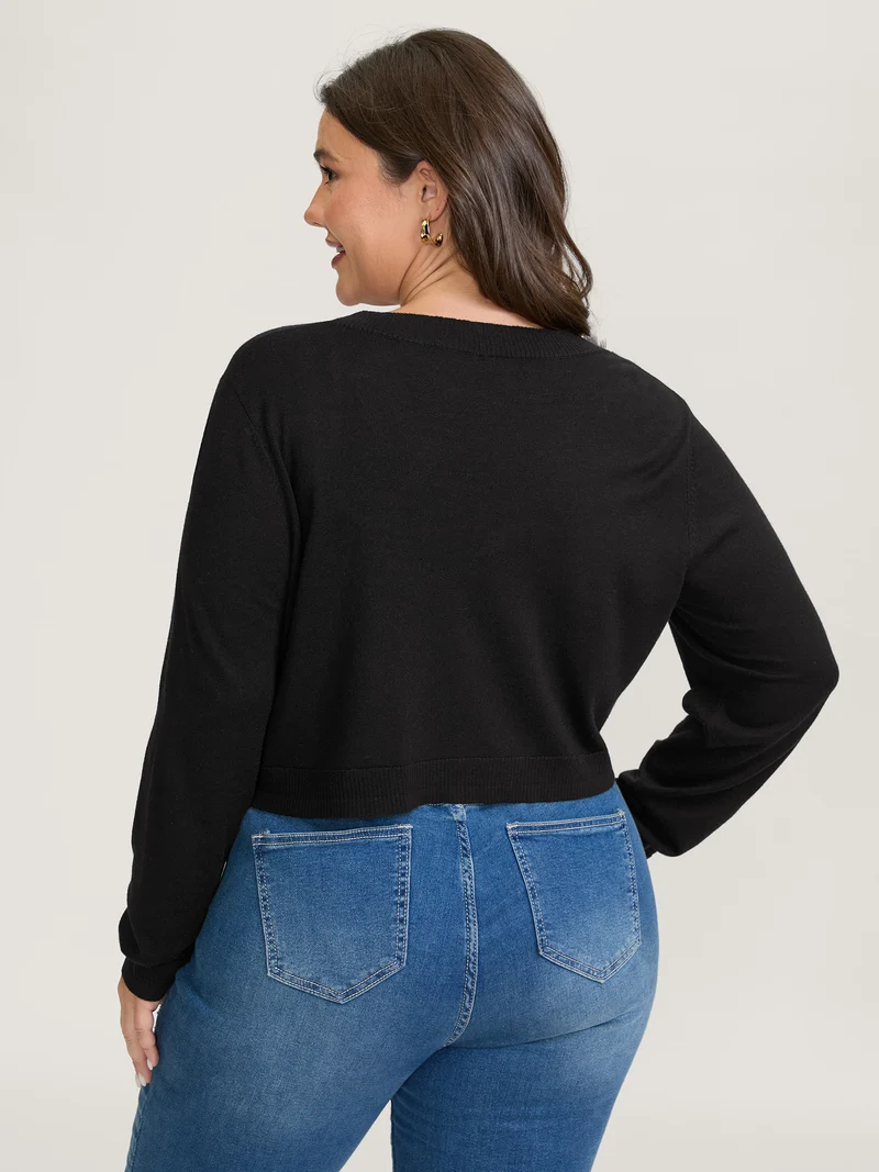 Woolen Blend Cropped Knit Cardigan