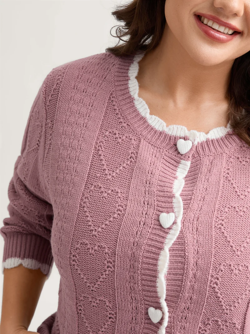 Wavy Contrast Edges Textured Knit Cardigan