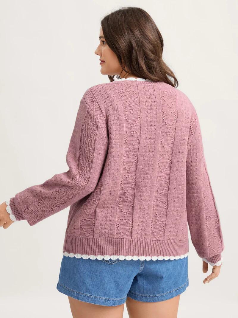 Wavy Contrast Edges Textured Knit Cardigan