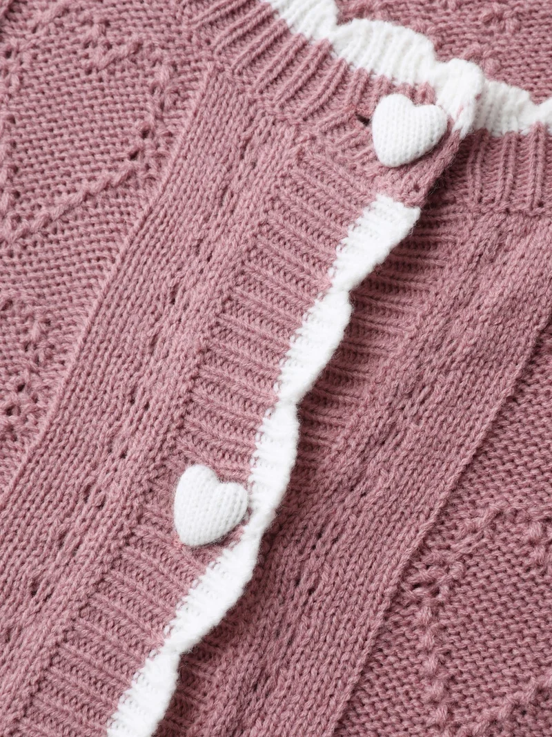Wavy Contrast Edges Textured Knit Cardigan