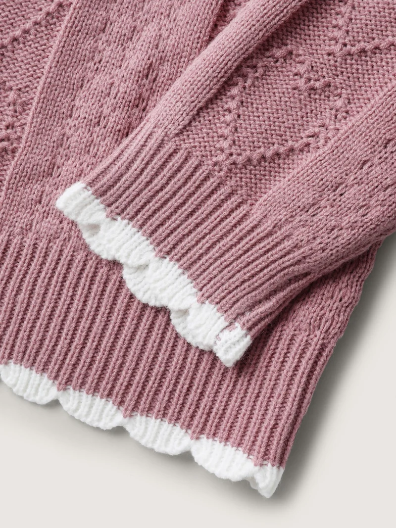 Wavy Contrast Edges Textured Knit Cardigan