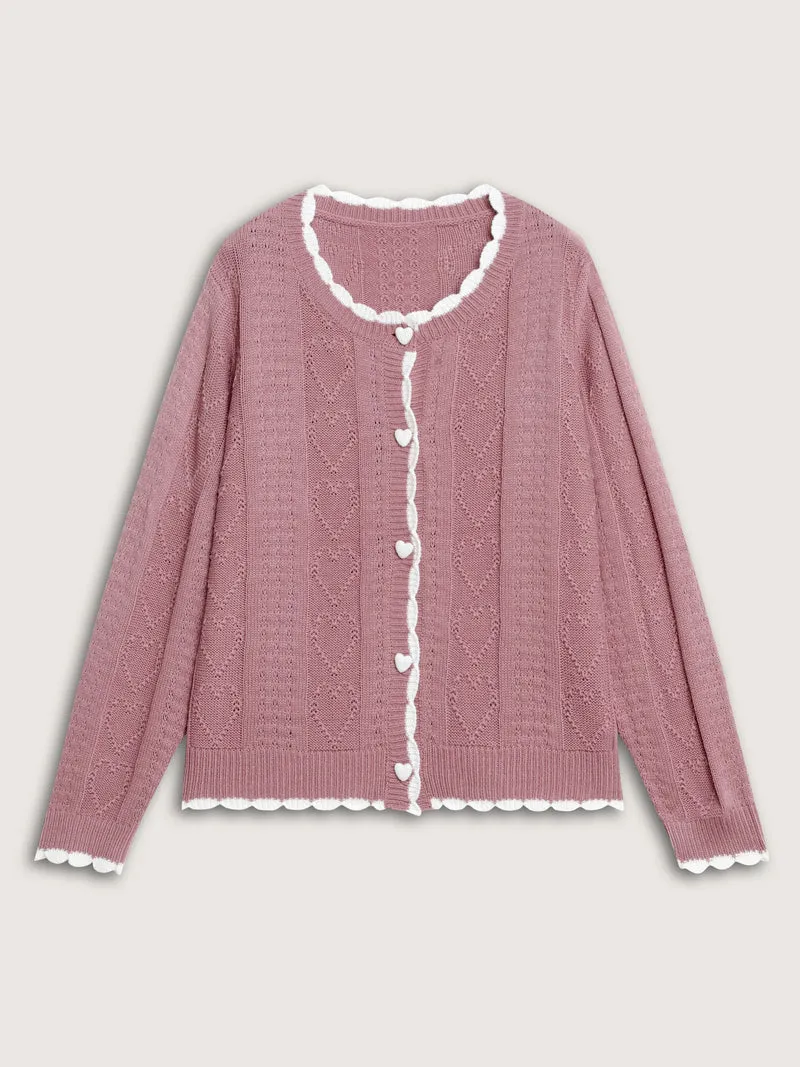 Wavy Contrast Edges Textured Knit Cardigan