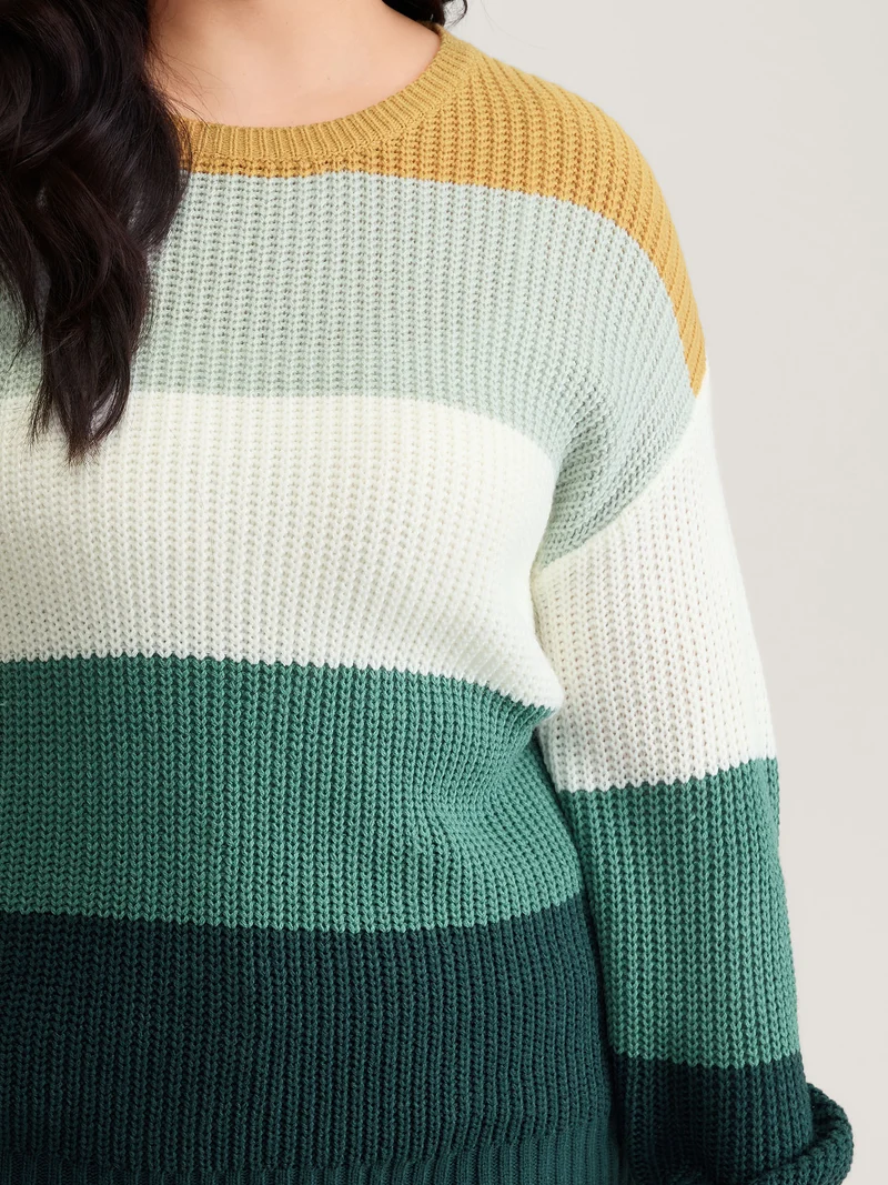 Colorblock Textured Balloon Sleeve Pullover