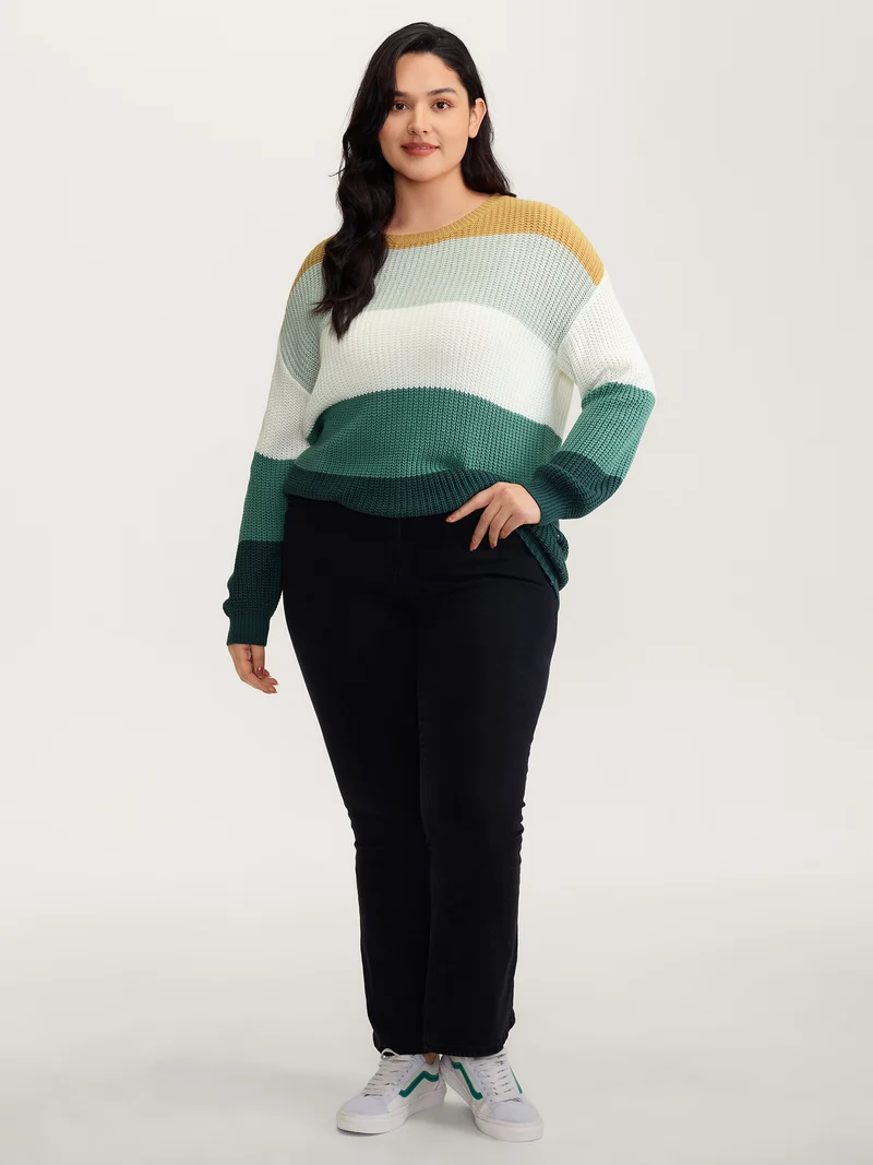 Colorblock Textured Balloon Sleeve Pullover