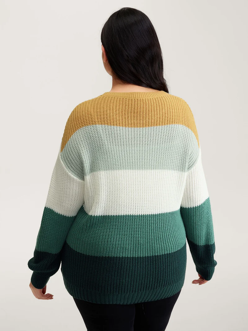 Colorblock Textured Balloon Sleeve Pullover