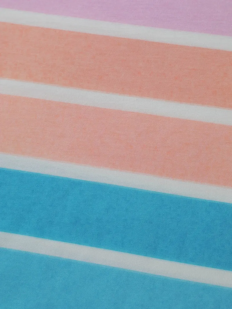Colorful Stripe Relaxed-Fit Stretchy Hem T-Shirt