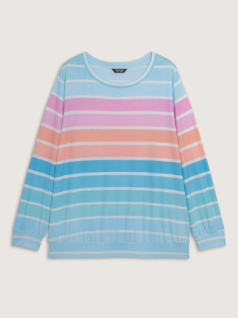 Colorful Stripe Relaxed-Fit Stretchy Hem T-Shirt