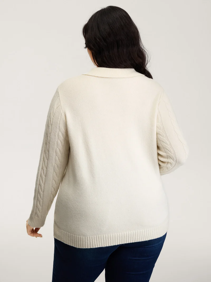 Supersoft Cable Knit Polo Collar Solid Pullover