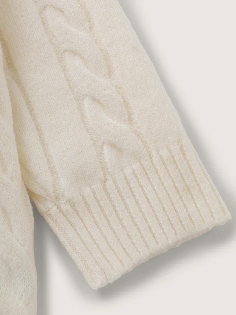 Supersoft Cable Knit Polo Collar Solid Pullover