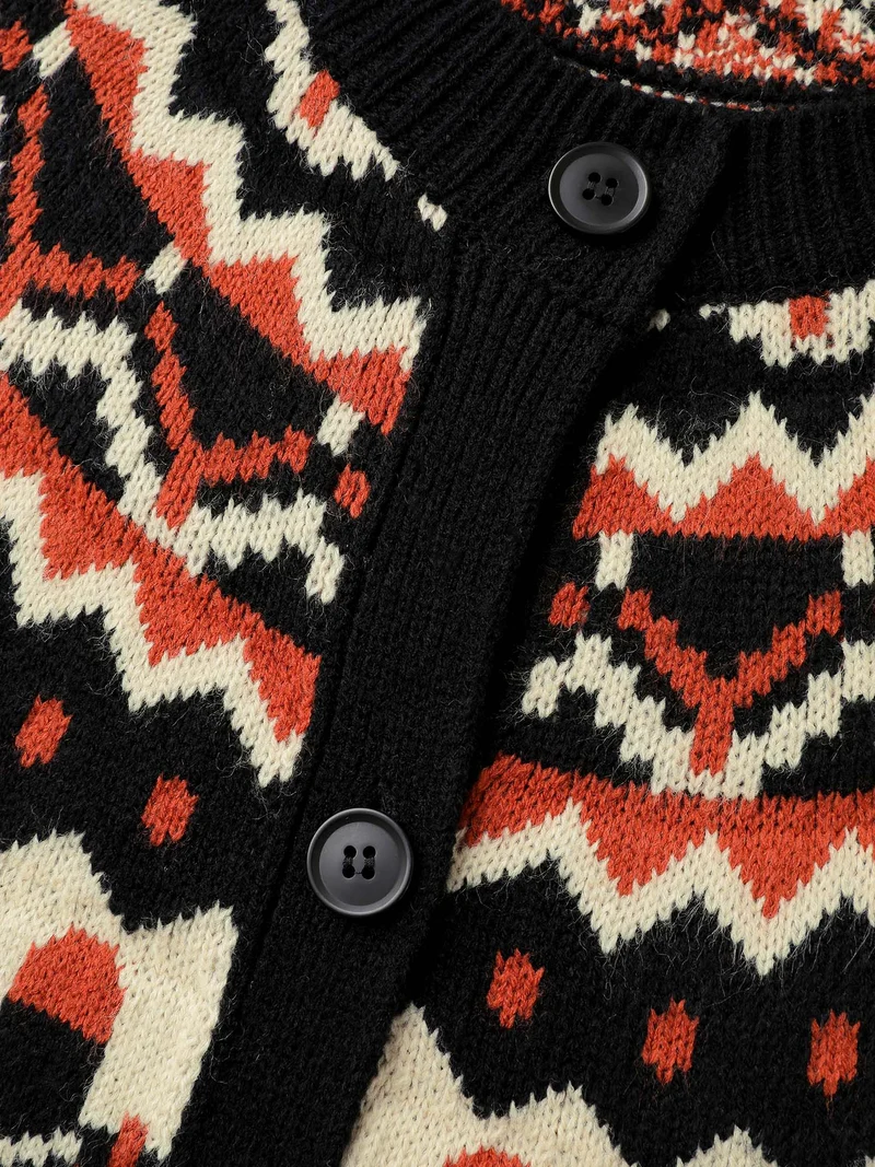 Fair Isle Halloween Print Pockets Knit Cardigan
