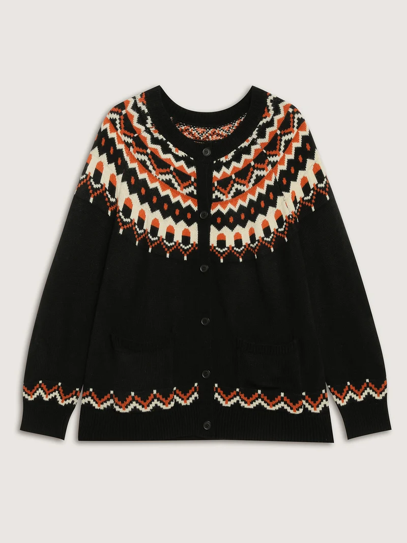 Fair Isle Halloween Print Pockets Knit Cardigan