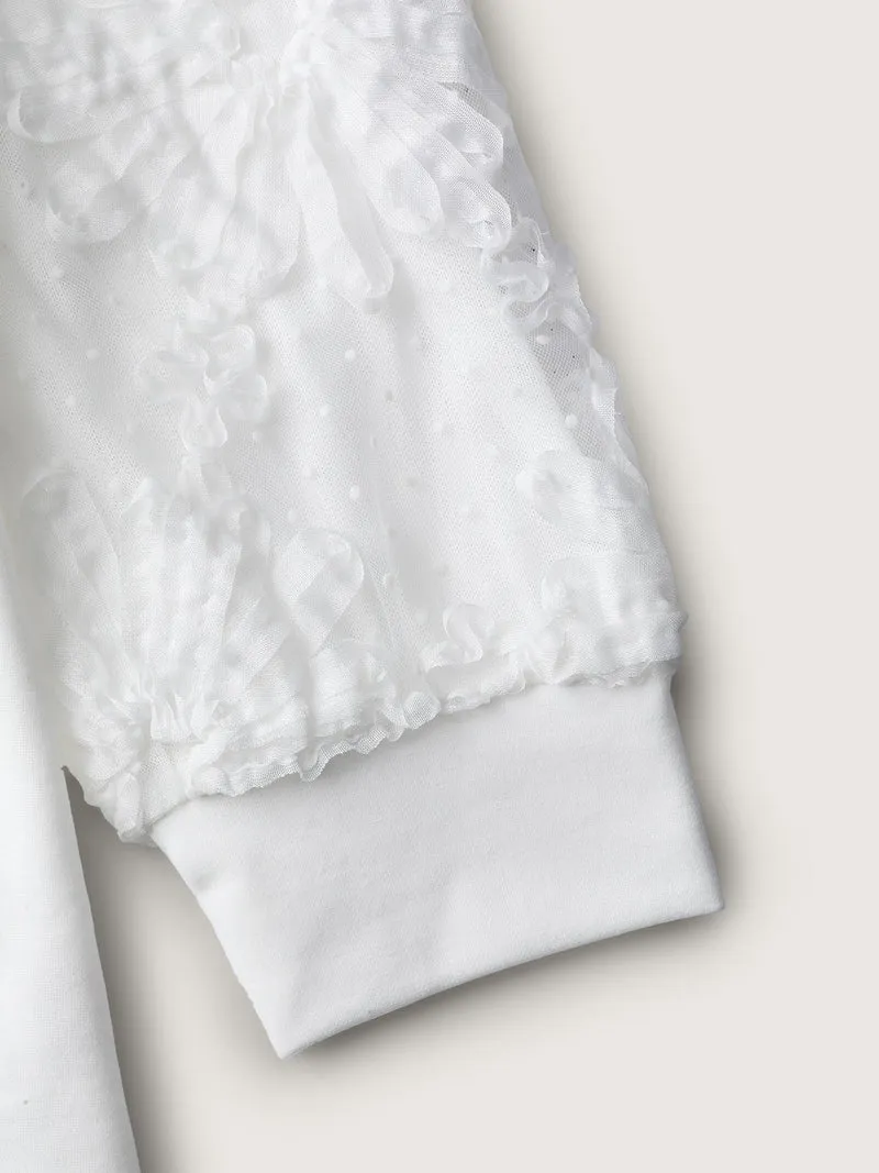 Textured Sheer Sleeve V-Neck T-Shirt
