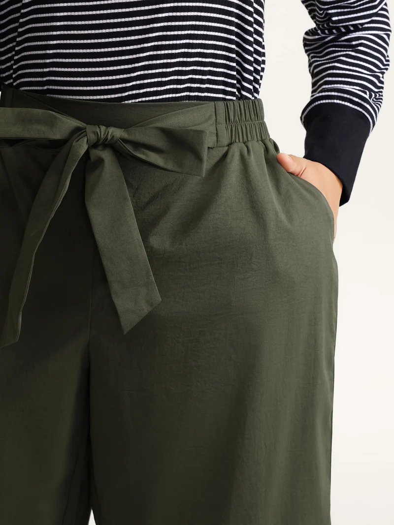 Belted Waist Wide-Leg Pants