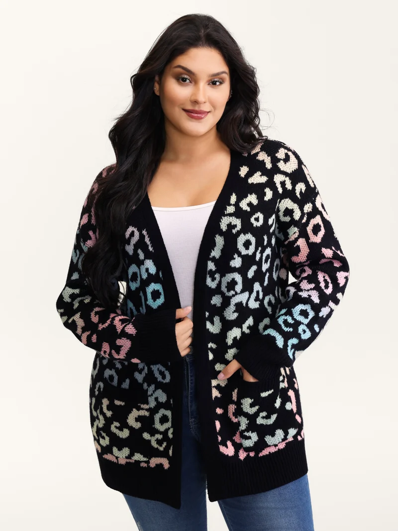Leopard Colorful Print Open-Front Cardigan