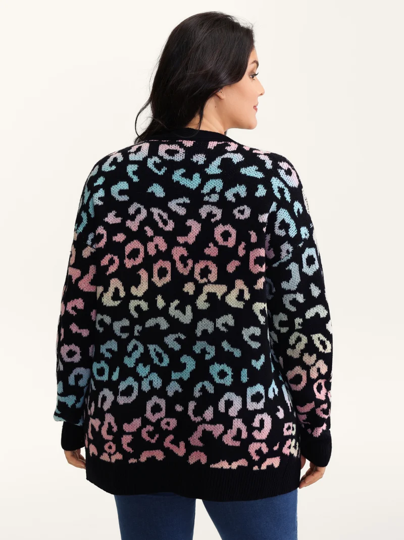 Leopard Colorful Print Open-Front Cardigan