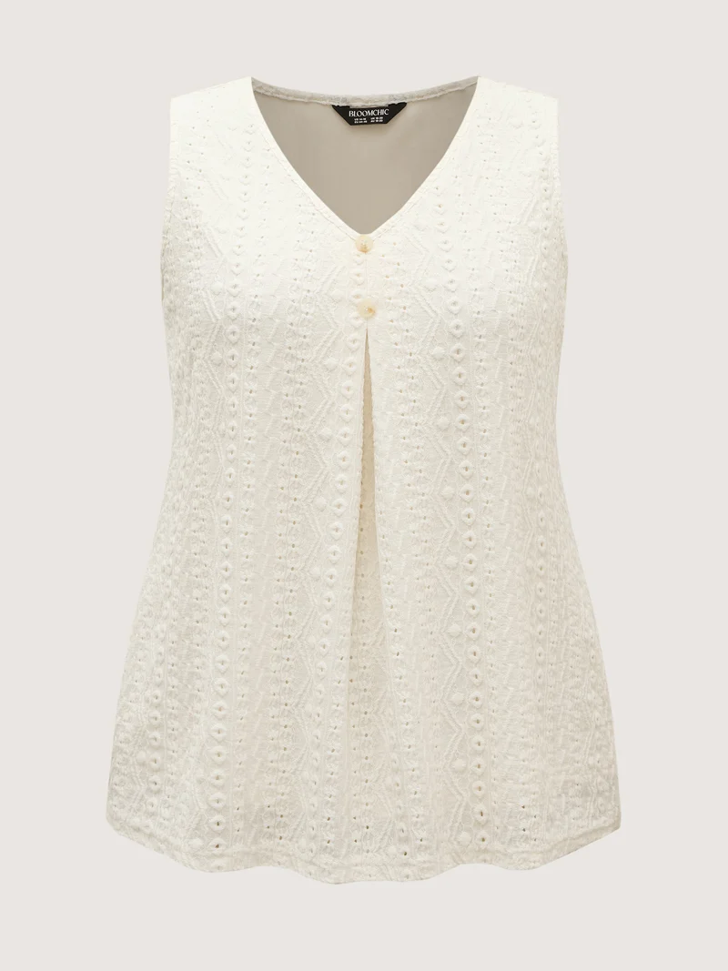 Textured Pleated Front Button Tank Top