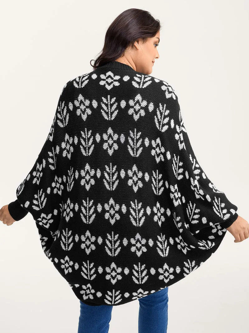 Floral Pattern Cloak-Style Cardigan