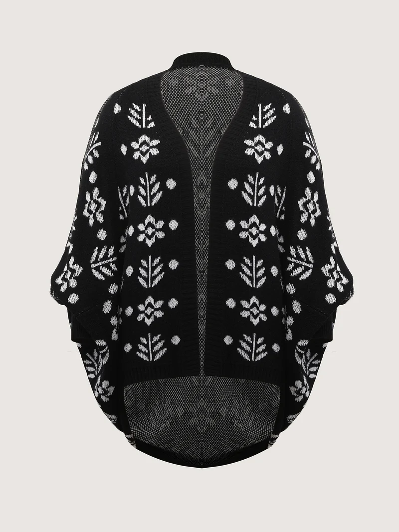 Floral Pattern Cloak-Style Cardigan
