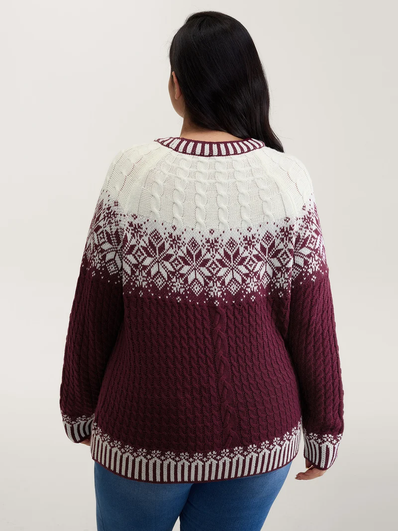 Cozy Textured Contrast Ribbed Hem Pullover