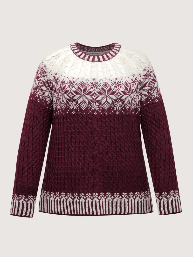 Cozy Textured Contrast Ribbed Hem Pullover