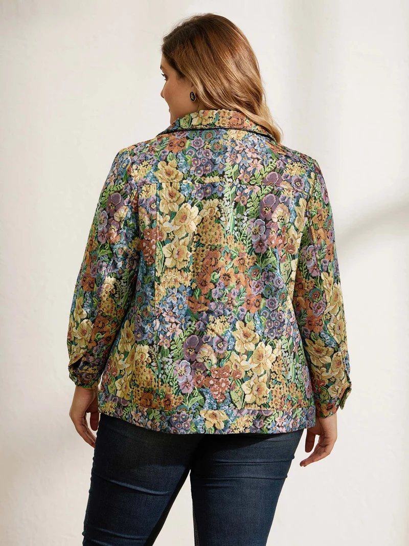 Floral Textured Lined Pockets Coat