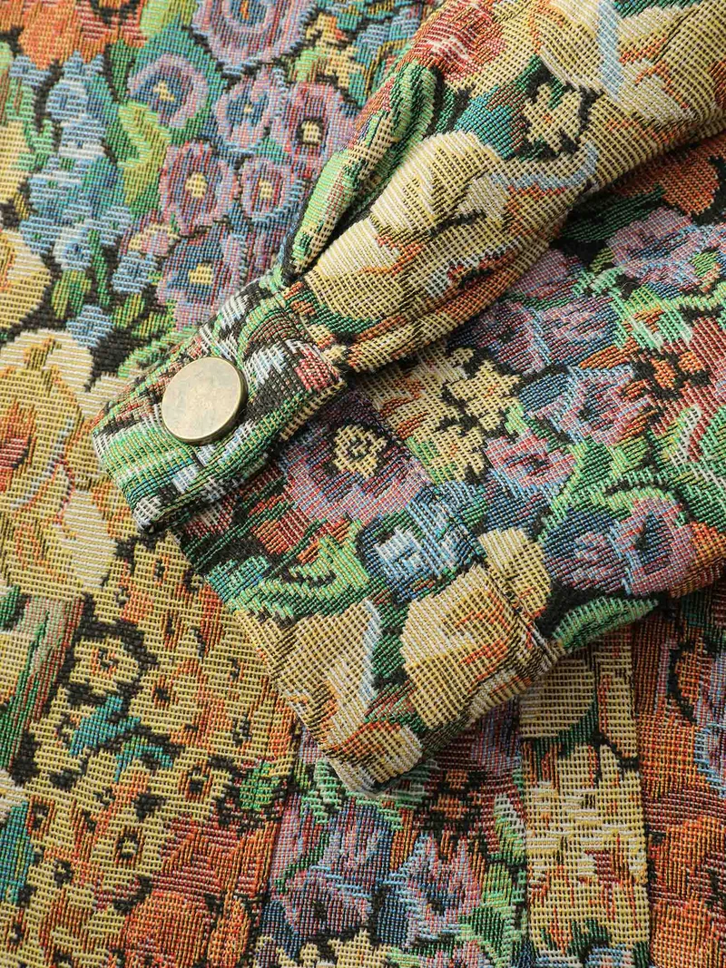 Floral Textured Lined Pockets Coat