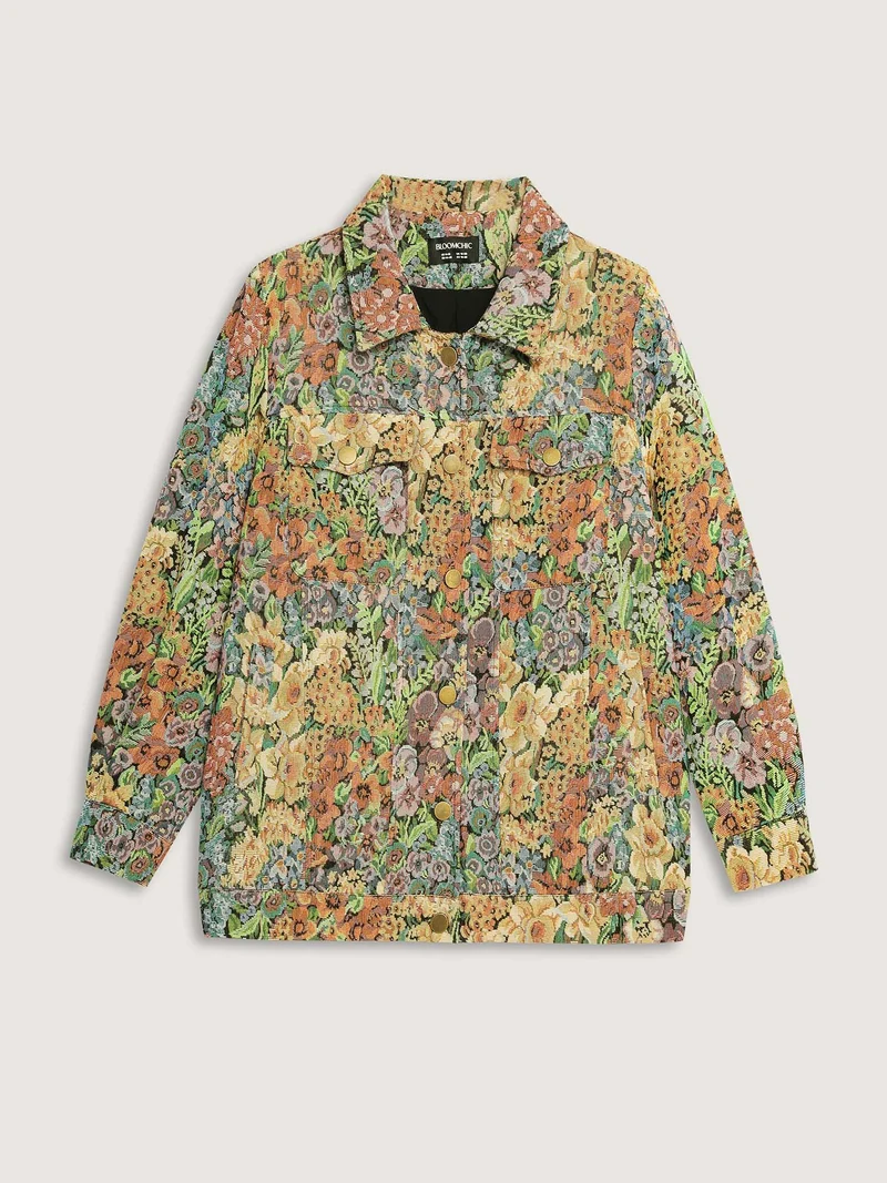 Floral Textured Lined Pockets Coat