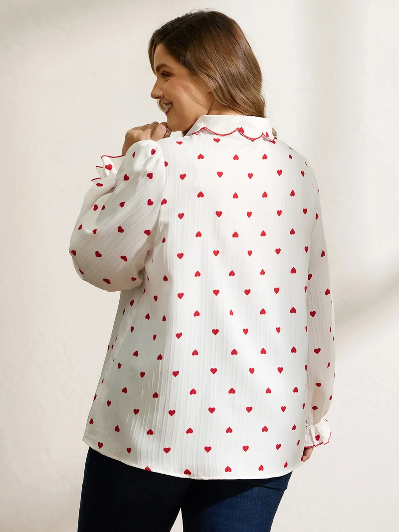 Textured Heart Embroidered Collar Blouse