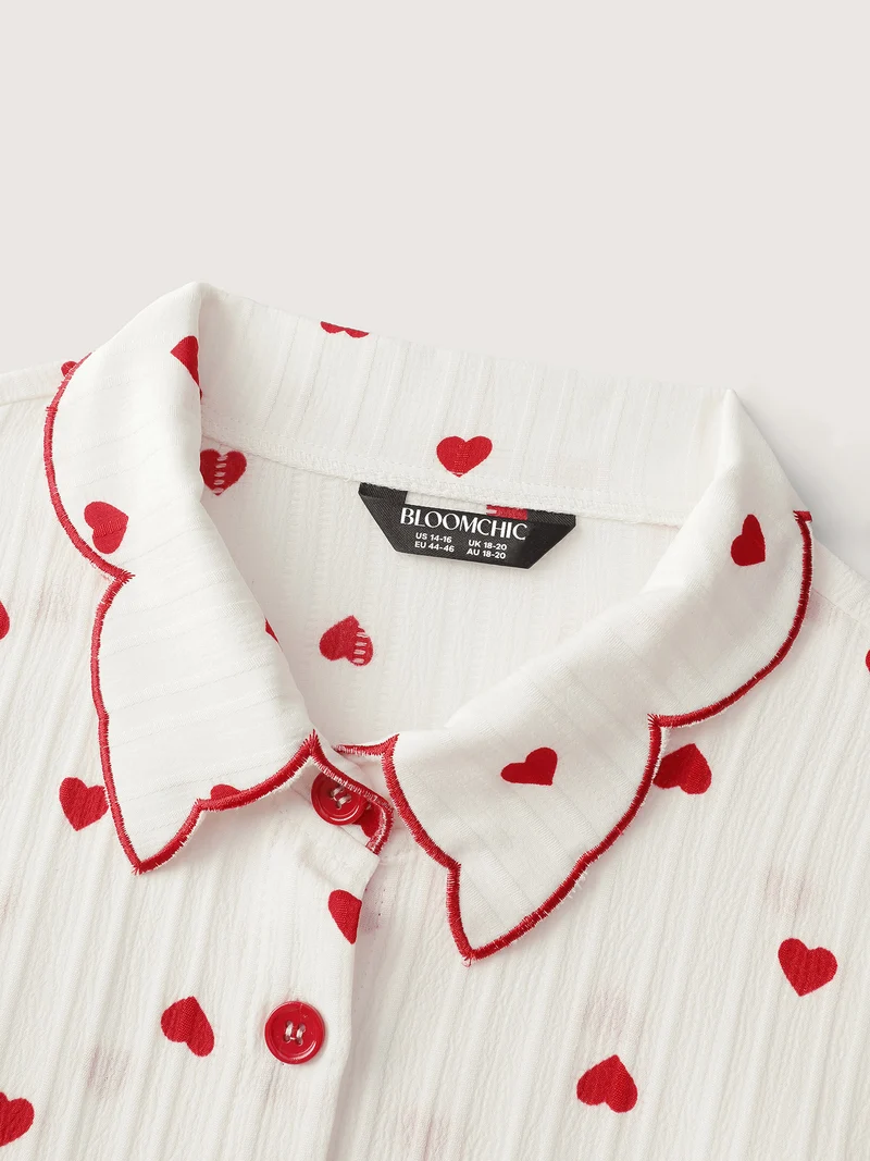 Textured Heart Embroidered Collar Blouse