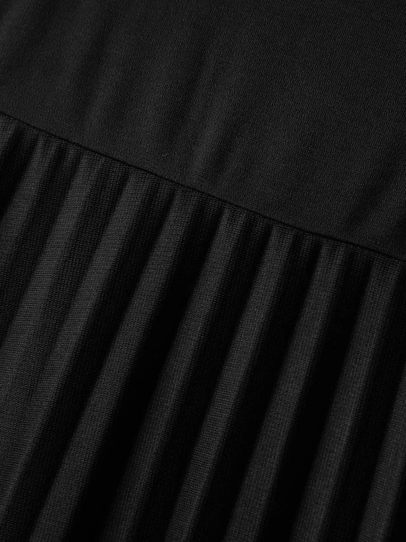 Neck Cut-Out Pleated Stretchy Midi Dress