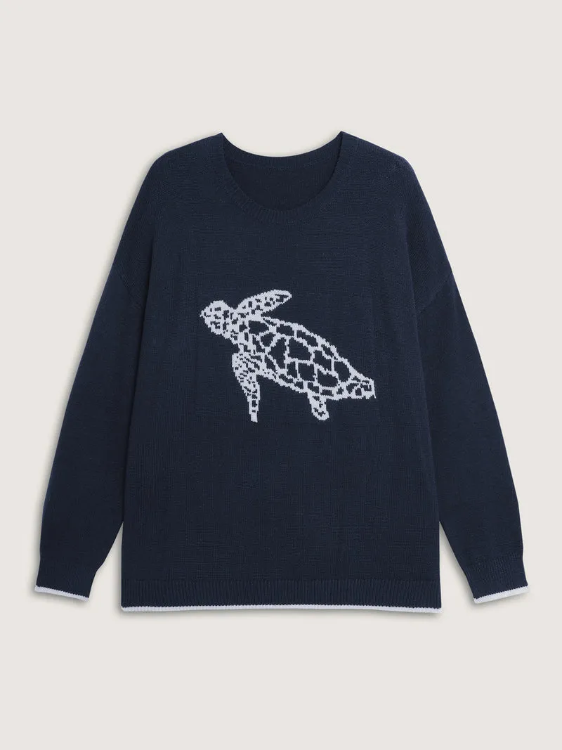 Supersoft Turtle Motif Slit Contrast Edge Pullover