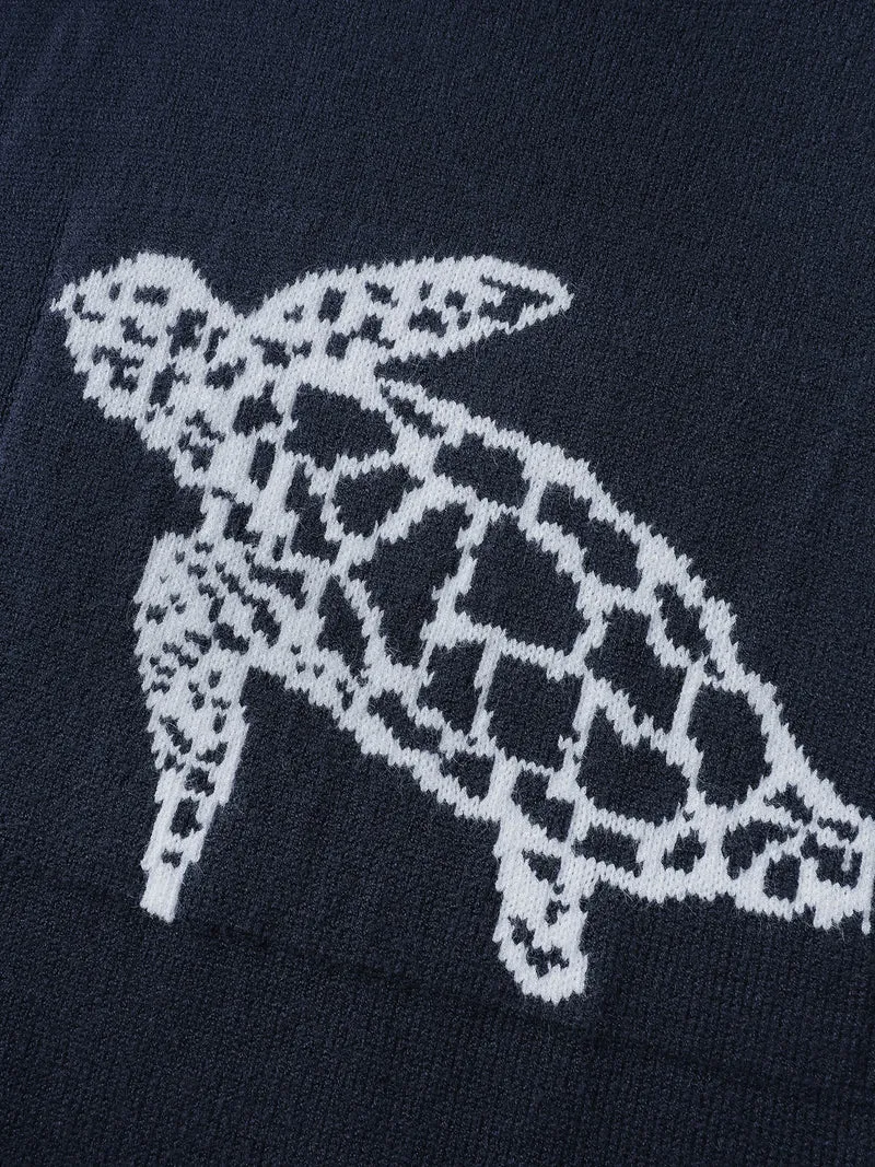 Supersoft Turtle Motif Slit Contrast Edge Pullover