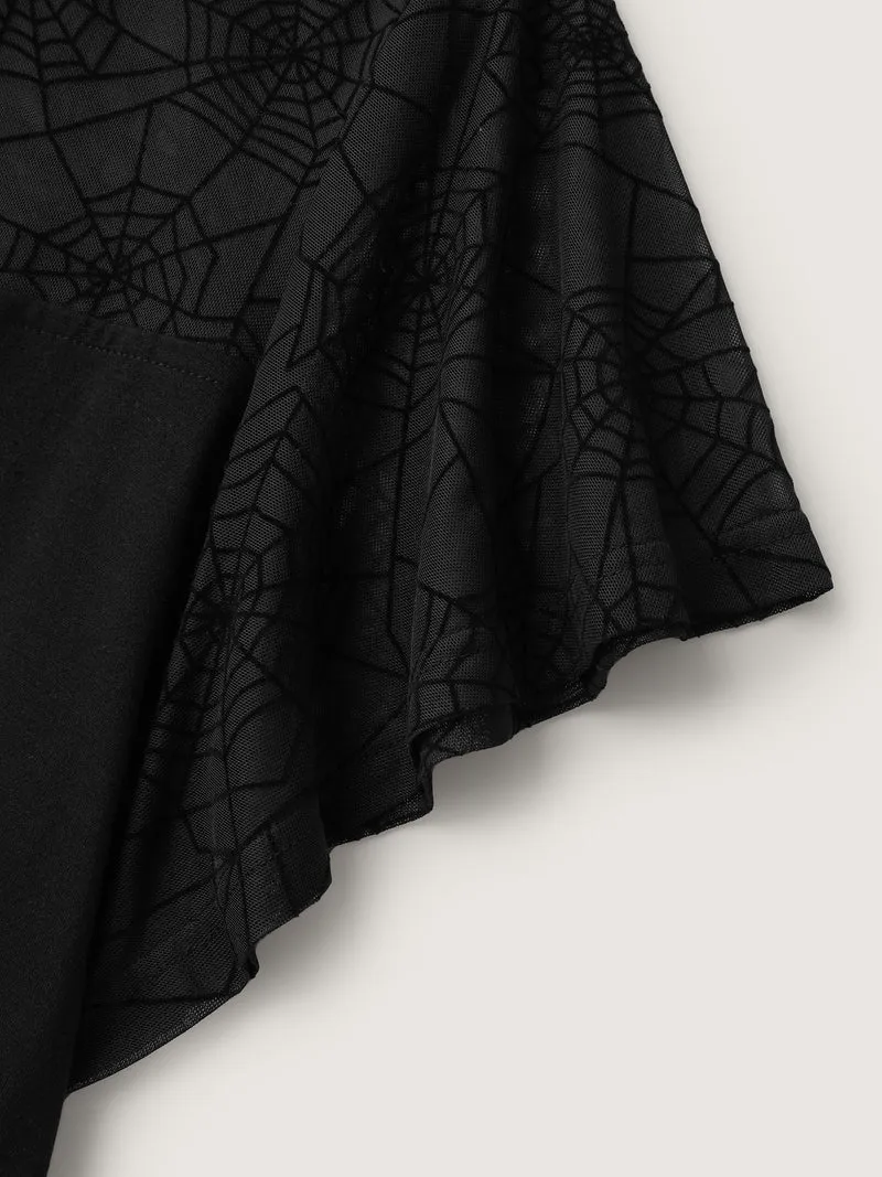 Sheer Neckline Tie Ruffled Sleeve T-Shirt