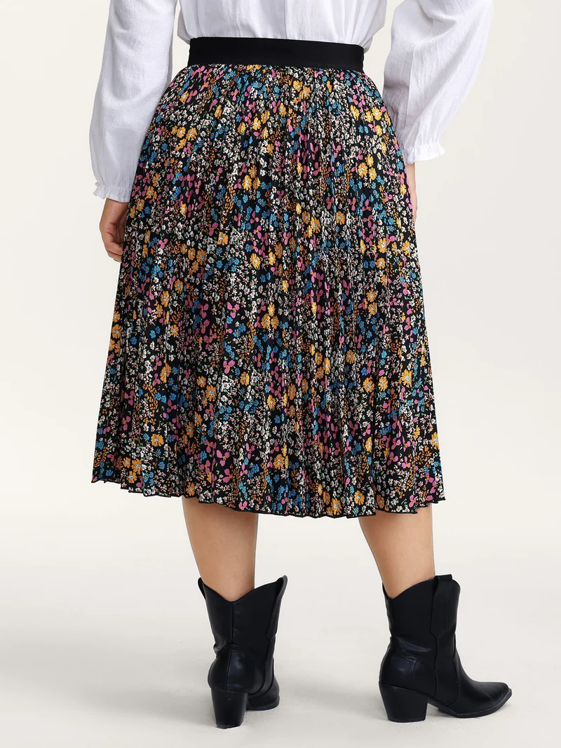 Floral Print Pleated Maxi Skirt