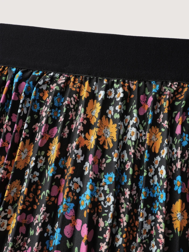 Floral Print Pleated Maxi Skirt