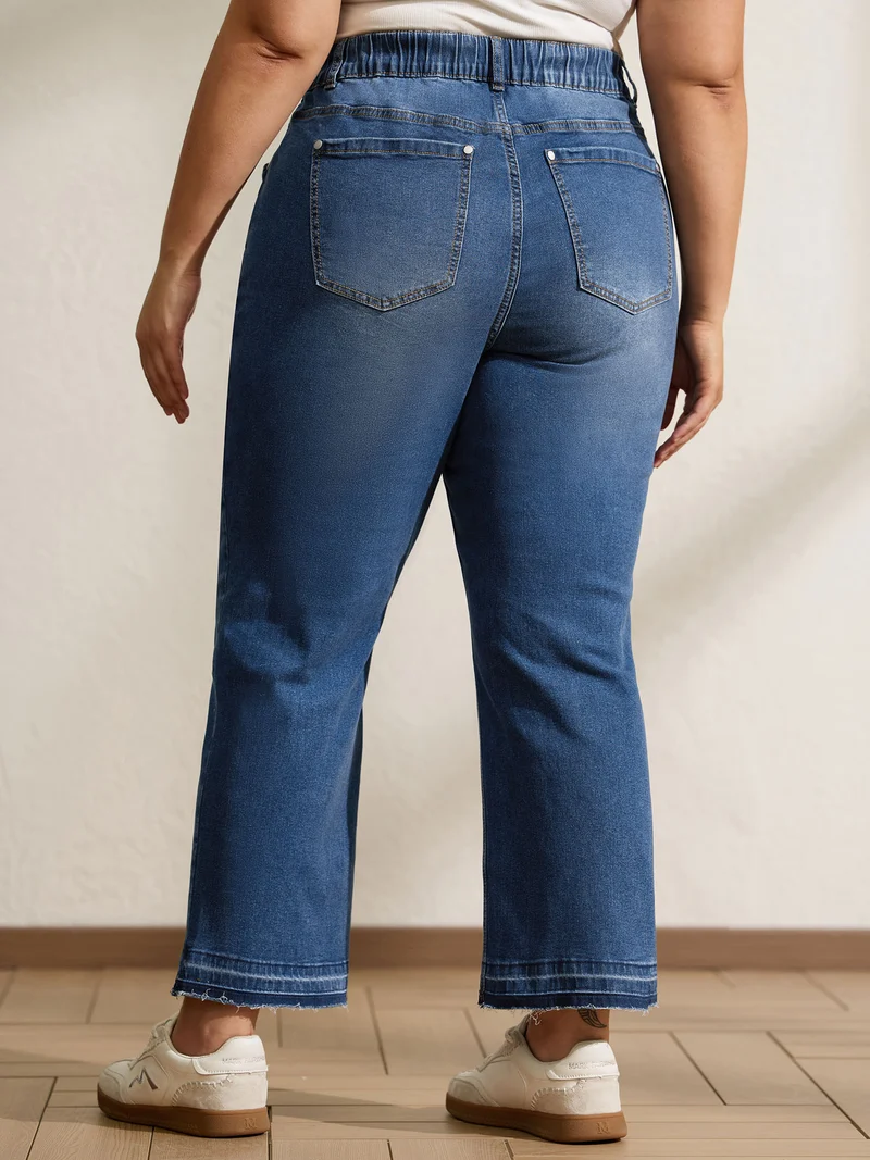 Drawstring Frayed Hem Straight-Leg Jeans