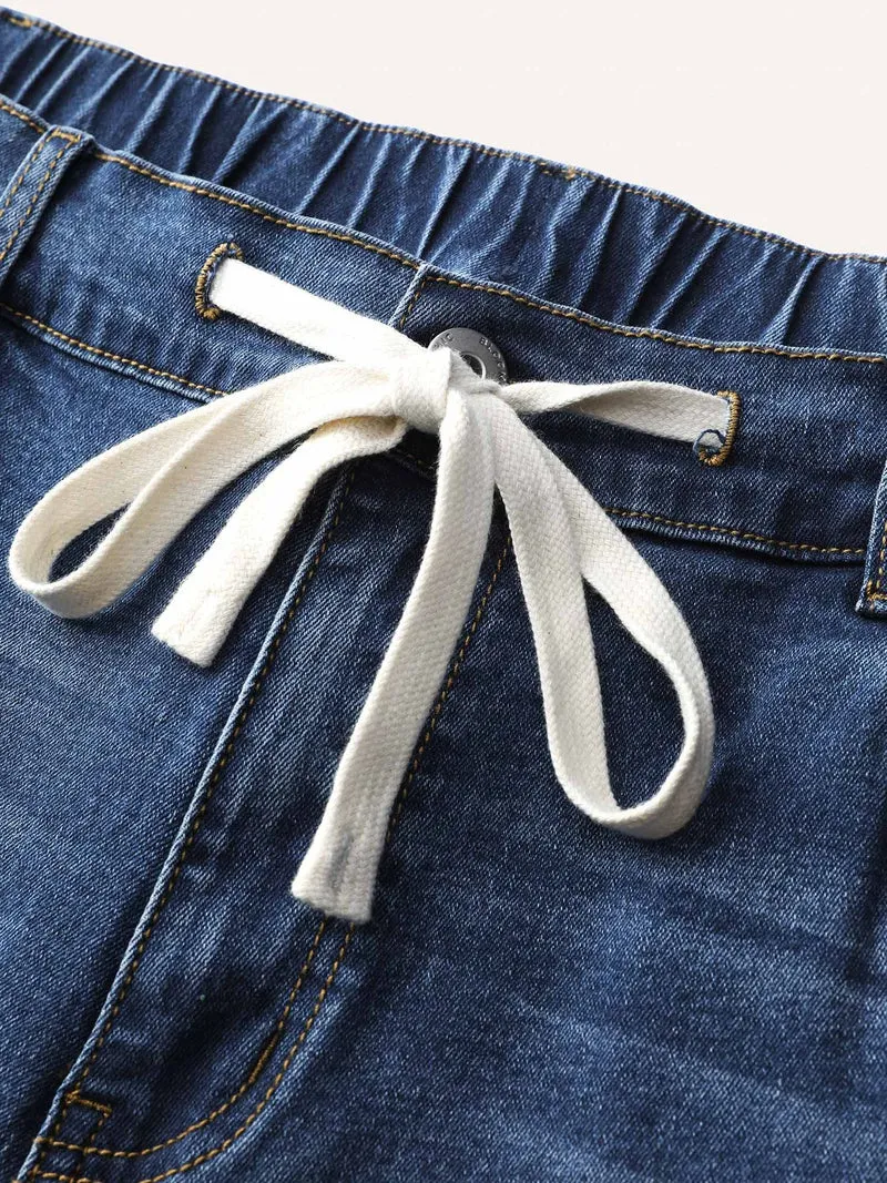 Drawstring Frayed Hem Straight-Leg Jeans
