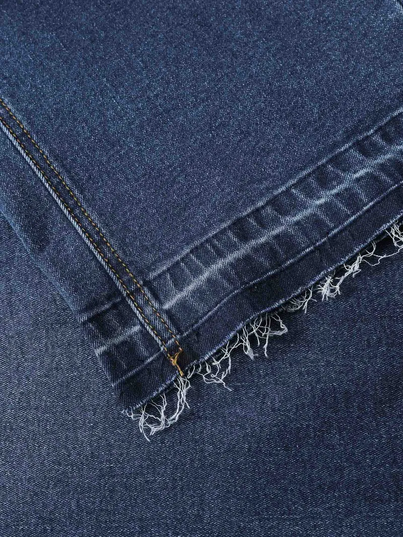 Drawstring Frayed Hem Straight-Leg Jeans