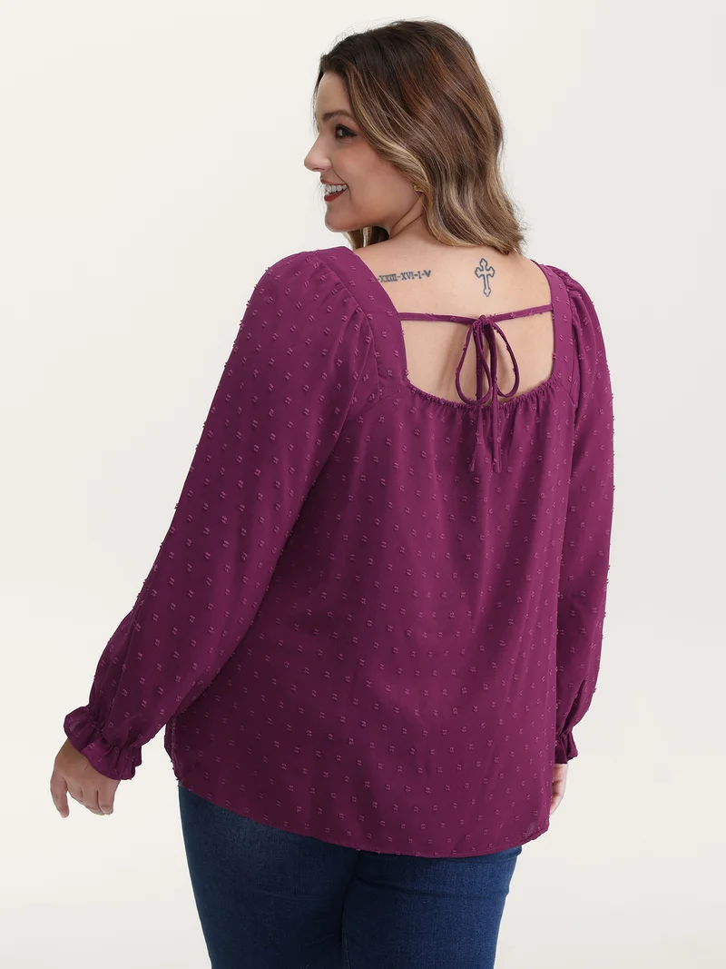 Shirred Neckline Bust-Ease Textured Blouse