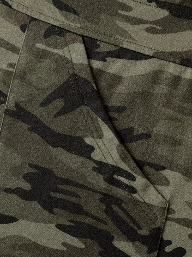 Camouflage Print Zipper Front Pockets Midi Dress