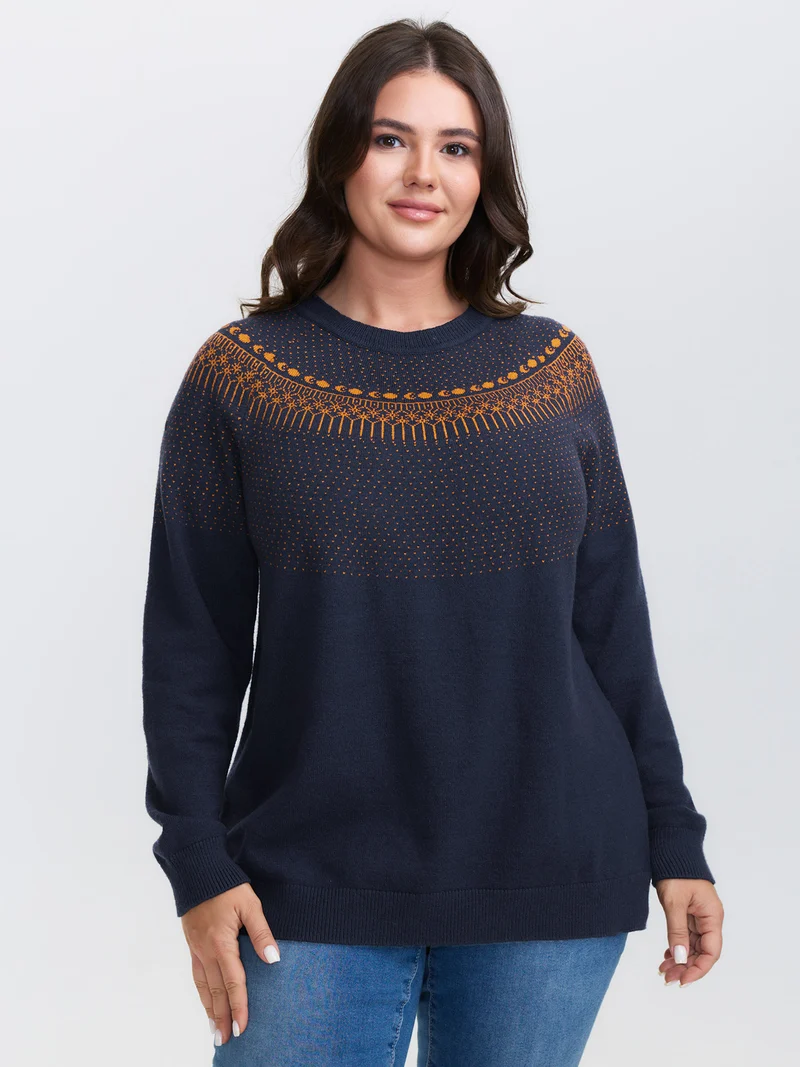 Supersoft Fair Isle Yoke Color Contrast Pullover