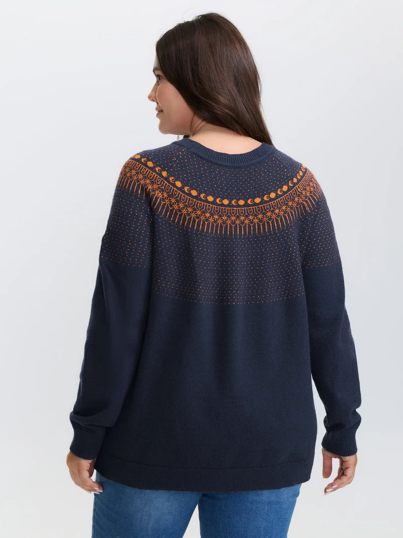 Supersoft Fair Isle Yoke Color Contrast Pullover