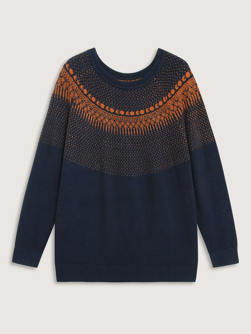 Supersoft Fair Isle Yoke Color Contrast Pullover
